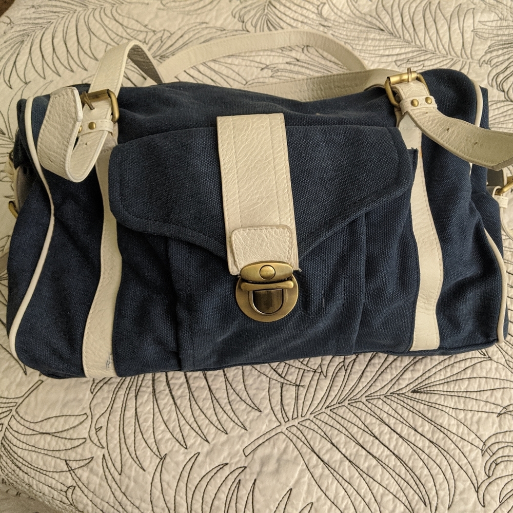 Apothecary Style Blue Canvas Handbag Urban Outfitters
